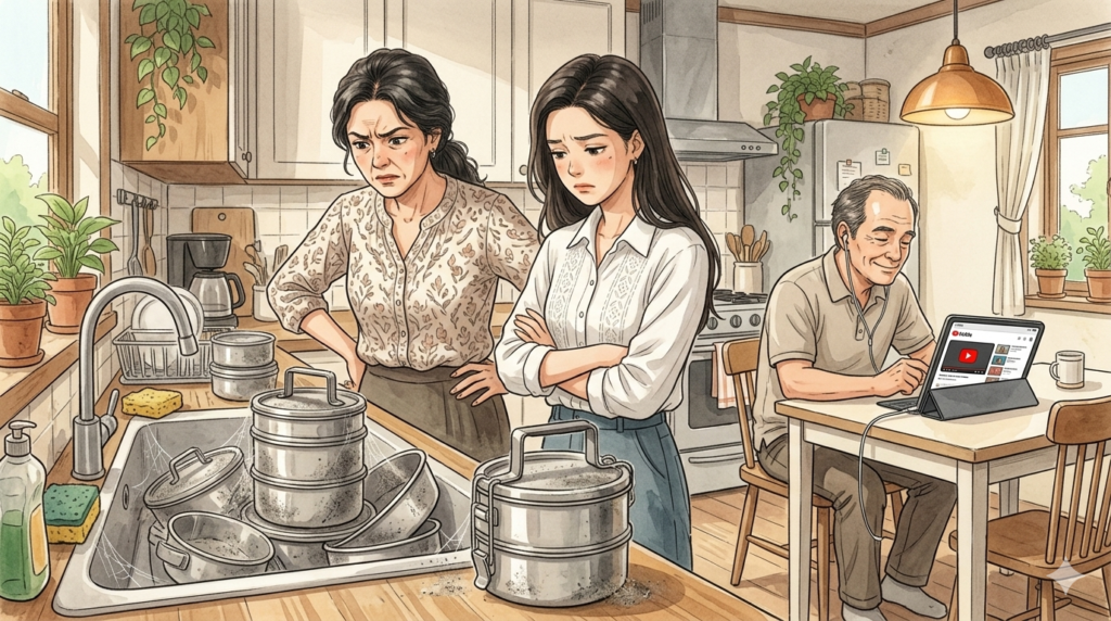 60+ age Dad Acts like a Child, while the Wife has to earn and do the Dishes.